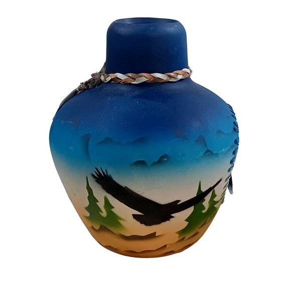 2 Native American Pottery Vases Dreamcatcher Buffalo Southwest Eagle Fea… - Picture 6 of 13